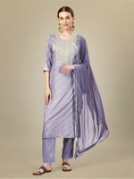 Thumbnail for Jyoti Fashion Women's Lavender Silk Blend Embroidery & Sequence work Kurta with Trouser & Dupatta - Distacart