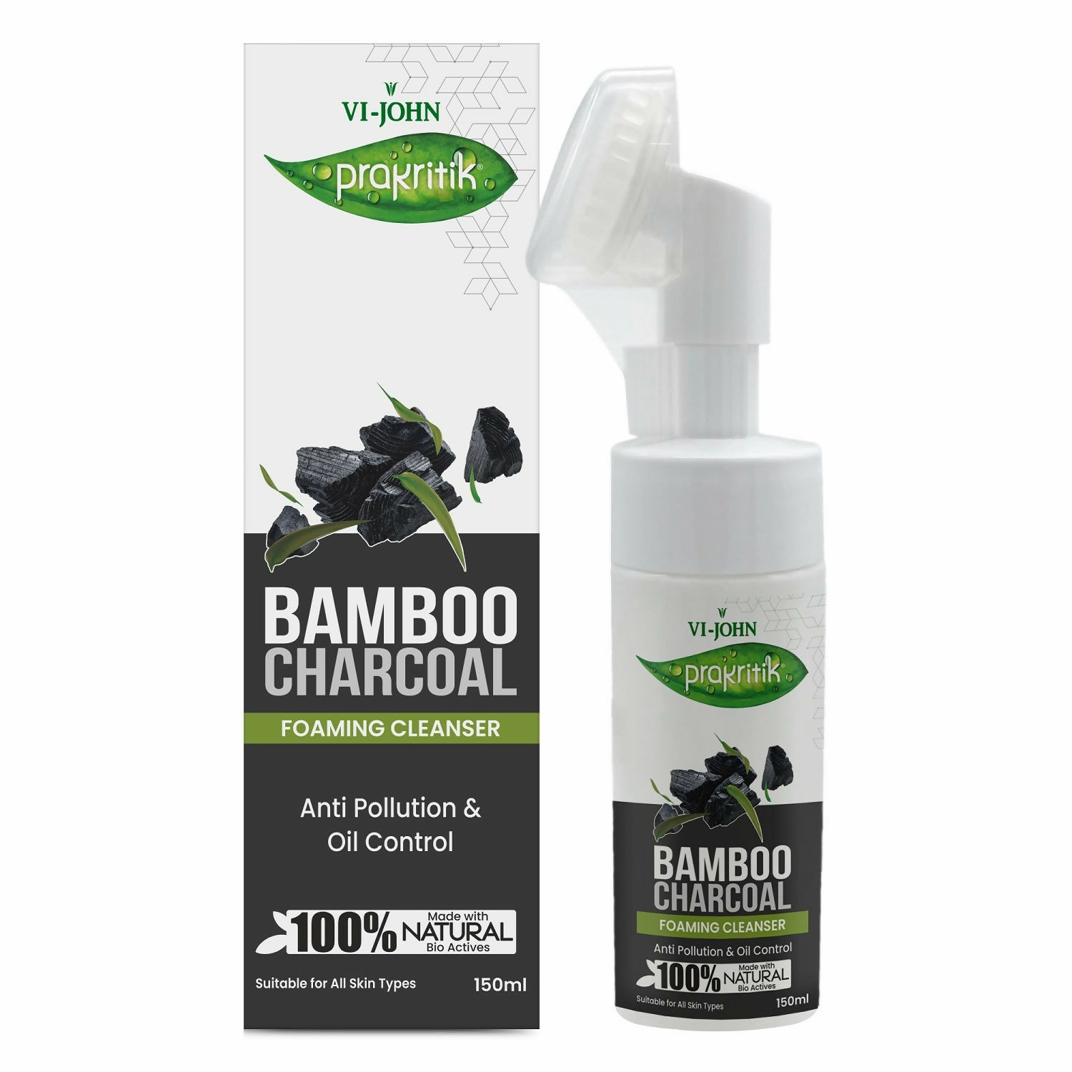 VI-JOHN Prakritik Bamboo Charcoal geling , Removes Tan, 100% Natural Bio Actives Face Wash