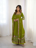 Thumbnail for Teeya Creation Green Color Heavy Georgette Wedding Wear Embroidery Work Long Gown