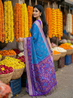 Thumbnail for Shree Shyam Fashion Blue Pochampally Silk Saree - Distacart