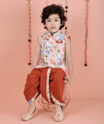 Thumbnail for Joban Fashion Kids Island Cotton Sleeveless printed Kurta and Solid Dhoti - Rust - Distacart