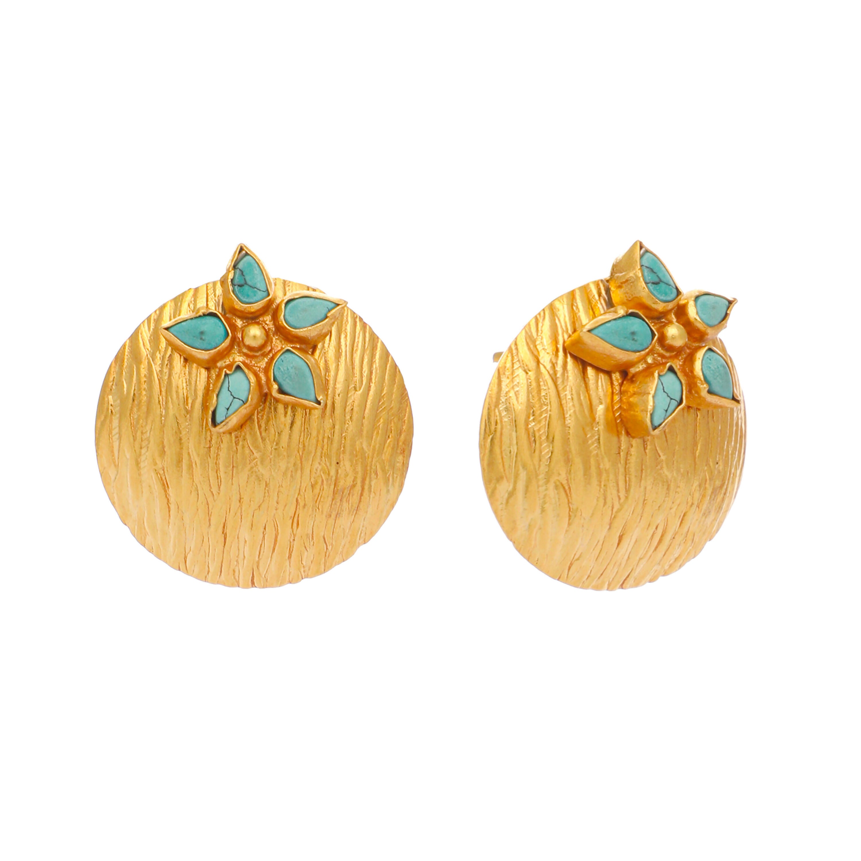 Nuyug 22K Gold-Plated Turquoise Flower Stud Earrings