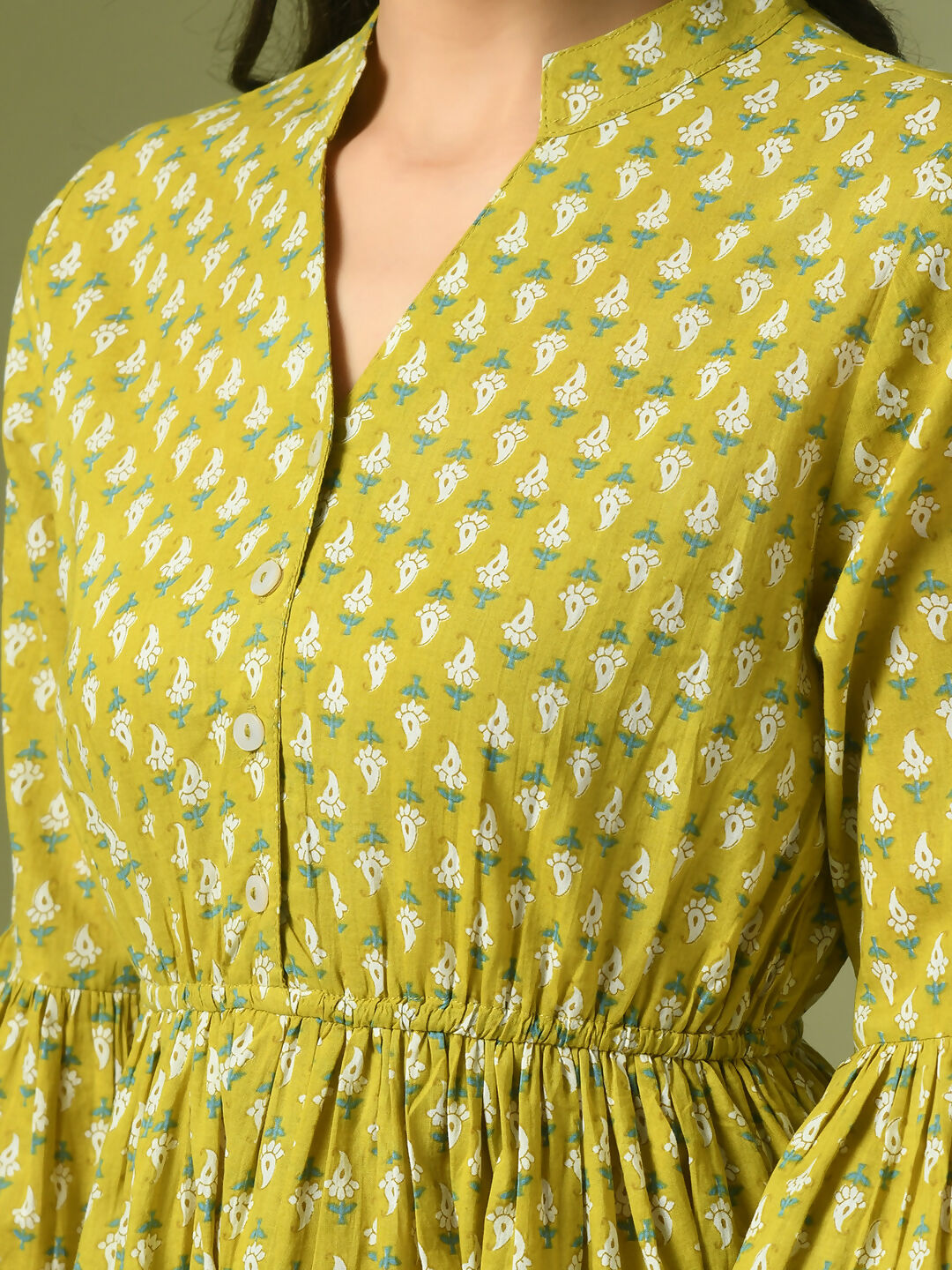 Myshka Women's Yellow Embellished Cotton Gathered Party Empire Top - Distacart