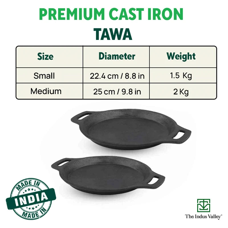 The Indus Valley CASTrong Cast Iron Fish Fry Pan, Pre-seasoned, Nonstick, 100% Pure, Toxin-free, Induction, 22.4/25cm, 1.5kg/2kg - Distacart