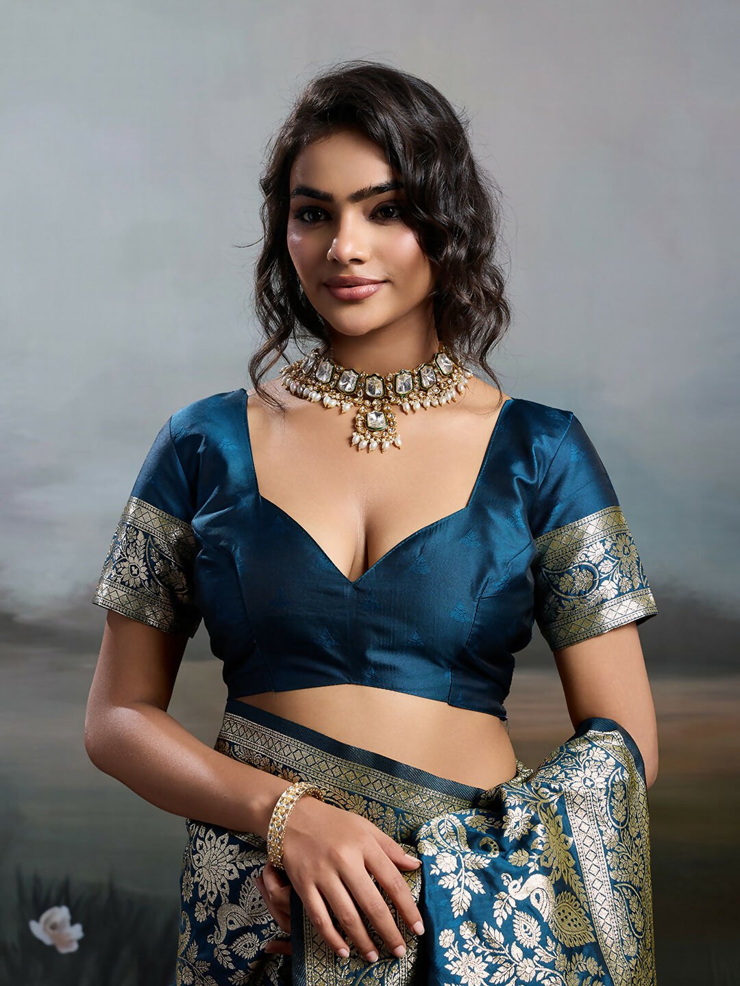 Shree Shyam Fashion Navy Blue Silk Blend Saree - Distacart