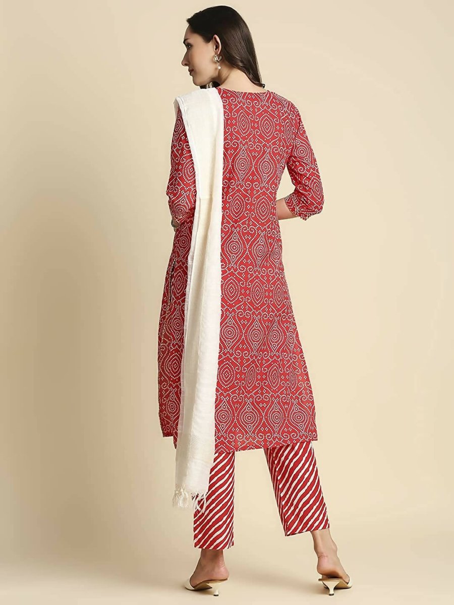 Anubhutee Women's Cotton Pink Bandhani Print Kurta Set - Distacart