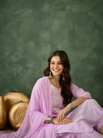 Thumbnail for The52 Purple Women's Gorgeous Cotton Blend Fabric Thread Work Straight Kurta, Pant and Dupatta Set - Distacart