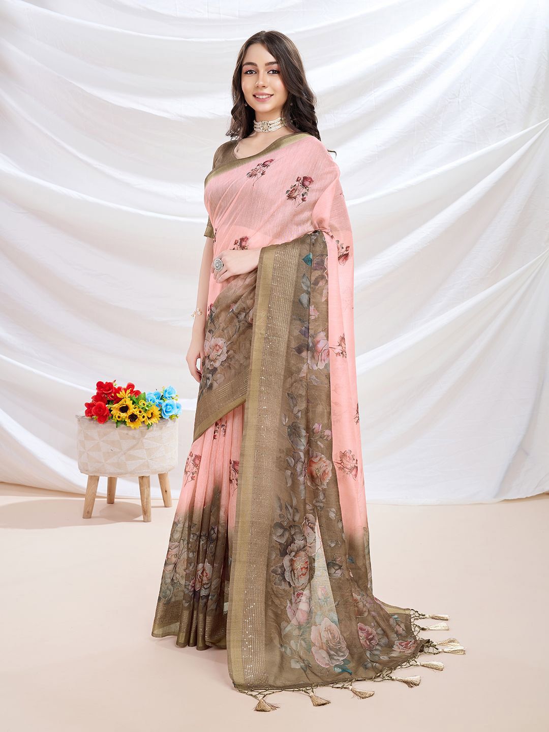 Mitera Floral Aari Work Saree With Blouse Piece - Distacart