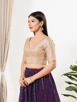 Thumbnail for Joban Fashion Antique Gold Brocade Padded Blouse With V Neck Elbow Sleeves - Distacart