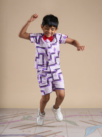 Thumbnail for Snakes and Ladders Boys Purple Table Print Shirt and Boxer Set from Siblings Collection - Distacart