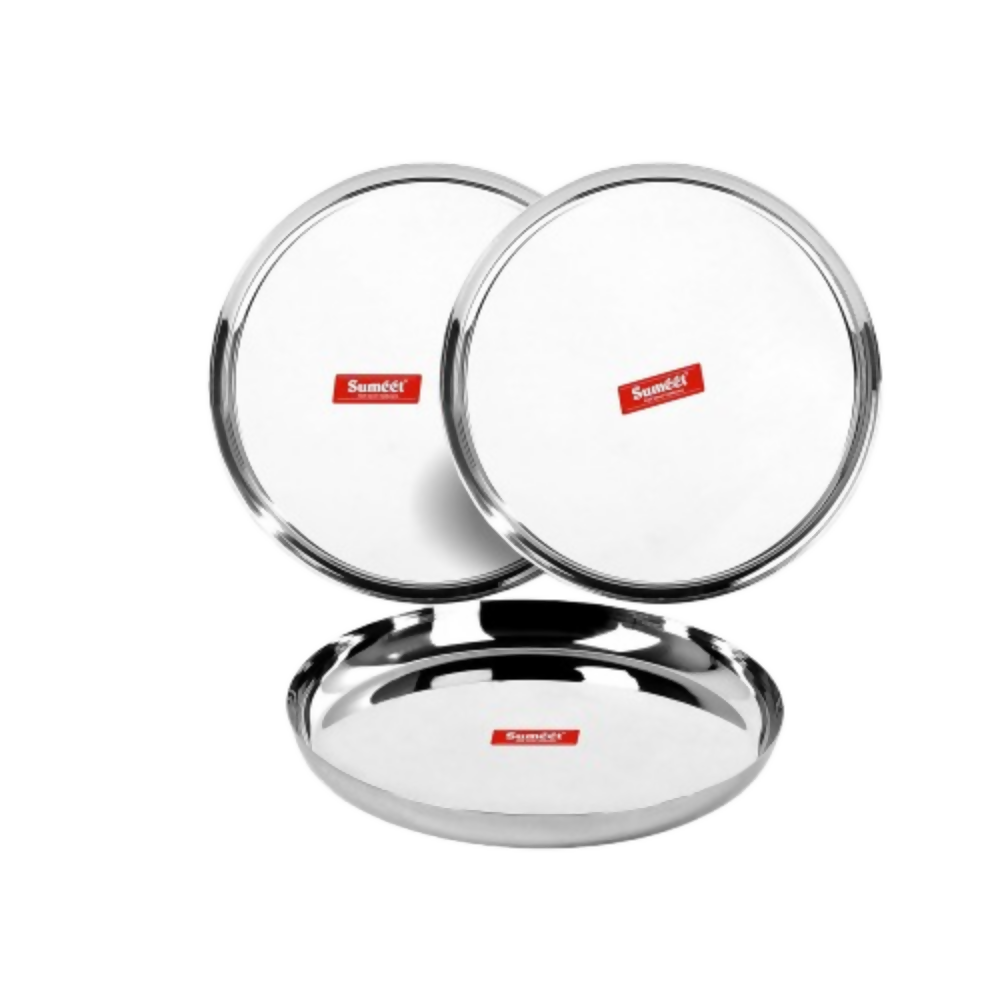 Sumeet Stainless Steel Apple Shape Heavy Gauge Dinner Plates - Set of 3 - Dista