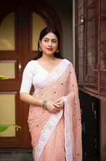 Thumbnail for Peach Poly Georgette Ethnic Motifs Saree with Unstitched Blouse - Hiral Fashion - Distacart