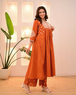Thumbnail for The52 Women's Beautiful Viscose Rayon Fabric Thread Work Flared Kurta Pant Set - Distacart