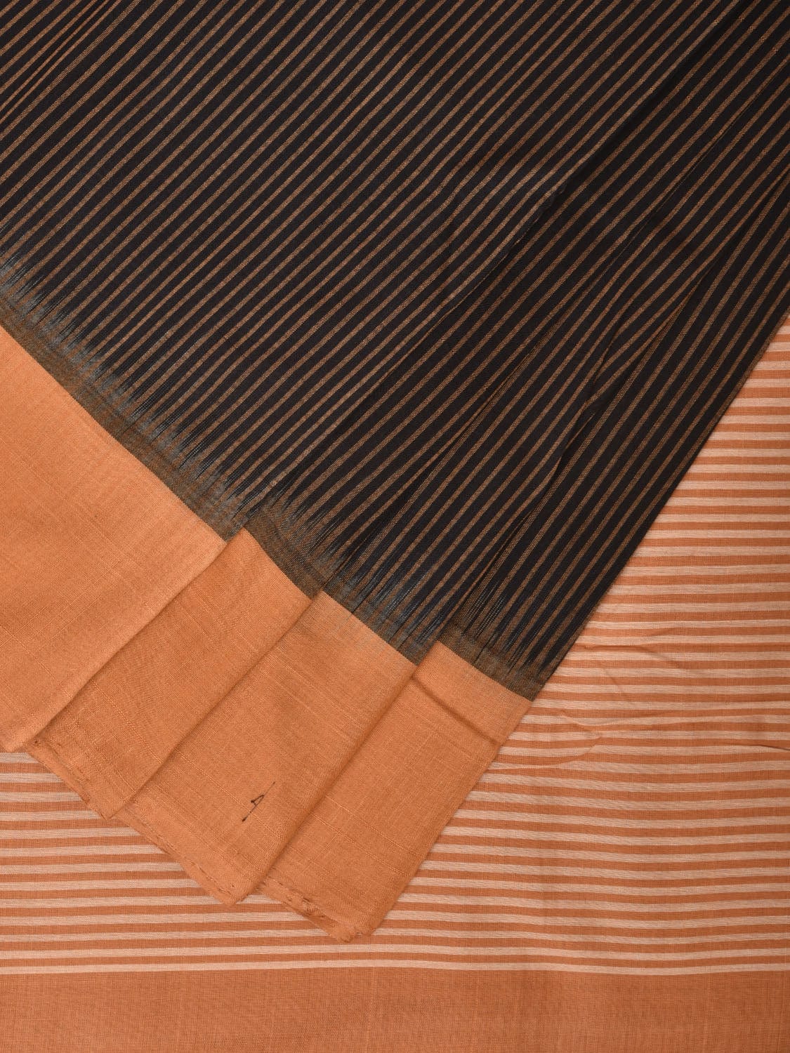 Black and Mustard Pochampally Ikat Handloom Saree with Strips Design - Global Threads - Distacart