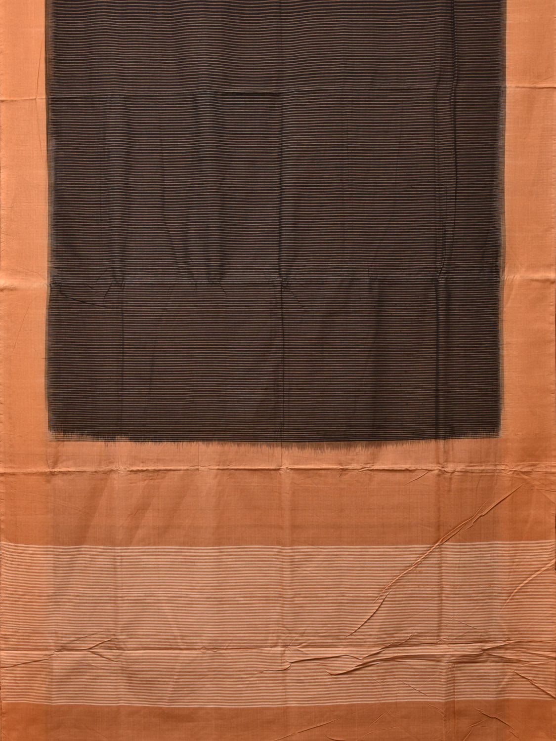 Black and Mustard Pochampally Ikat Handloom Saree with Strips Design - Global Threads - Distacart
