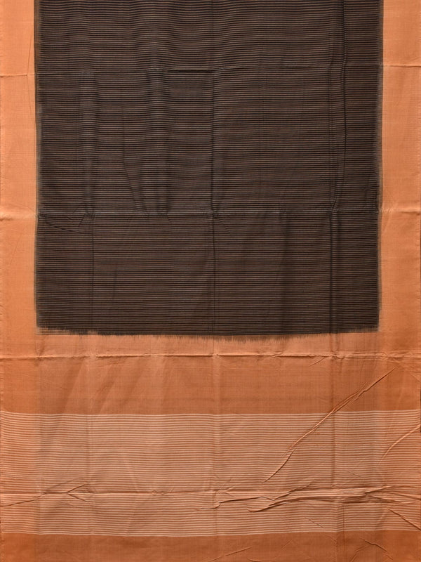 Black and Mustard Pochampally Ikat Handloom Saree with Strips Design - Global Threads - Distacart