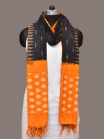 Thumbnail for Black and Orange Pochampally Ikat Cotton Handloom Dupatta with Temple Border Design - Global Threads - Distacart