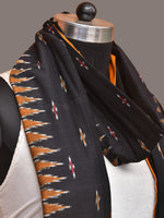 Thumbnail for Black and Orange Pochampally Ikat Cotton Handloom Dupatta with Temple Border Design - Global Threads - Distacart