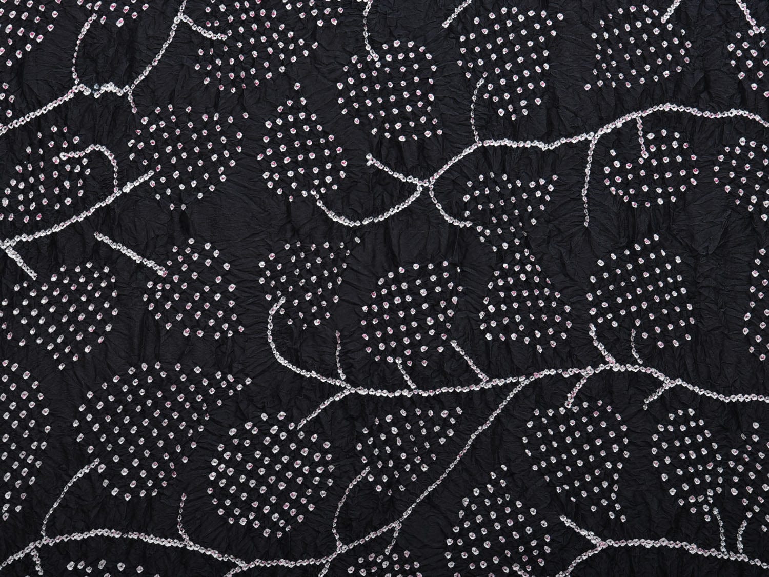 Black and Red Bandhani Kanchipuram Silk Handloom Dupatta with Leaves Design - Global Threads - Distacart
