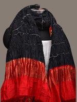Thumbnail for Black and Red Bandhani Kanchipuram Silk Handloom Dupatta with Leaves Design - Global Threads - Distacart