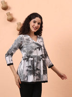 Thumbnail for Yufta Black And White Cotton Gathered Or Pleated Angrakha Top