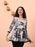 Thumbnail for Yufta Black And White Cotton Gathered Or Pleated Angrakha Top