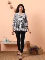 Thumbnail for Yufta Black And White Cotton Gathered Or Pleated Angrakha Top
