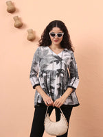 Thumbnail for Yufta Black And White Cotton Gathered Or Pleated Angrakha Top