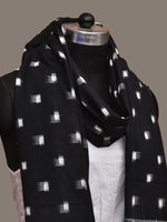 Thumbnail for Black and White Pochampally Ikat Cotton Handloom Dupatta with Dots Design - Global Threads - Distacart