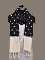 Thumbnail for Black and White Pochampally Ikat Cotton Handloom Dupatta with Dots Design - Global Threads - Distacart