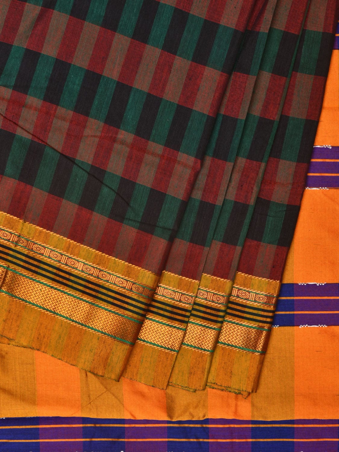 Black and Yellow ilkal Cotton Saree with Checks Design No Blouse - Global Threads - Distacart