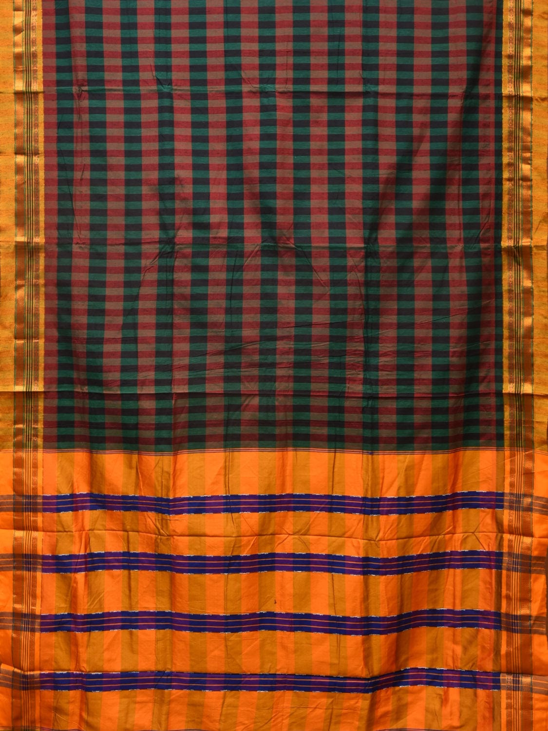 Black and Yellow ilkal Cotton Saree with Checks Design No Blouse - Global Threads - Distacart