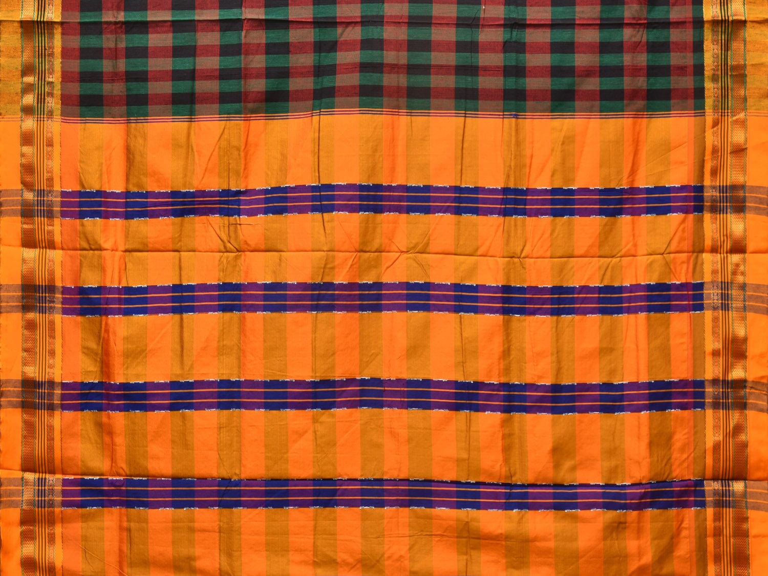 Black and Yellow ilkal Cotton Saree with Checks Design No Blouse - Global Threads - Distacart