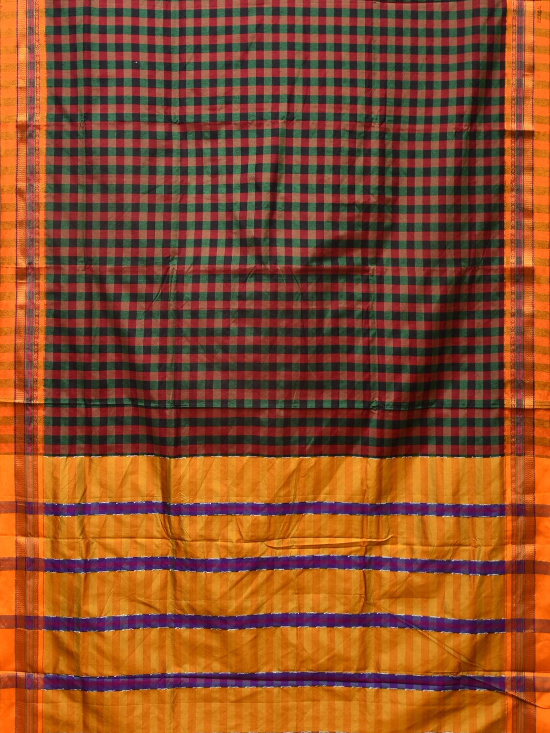 Black and Yellow ilkal Cotton Saree with Checks Design No Blouse - Global Threads - Distacart