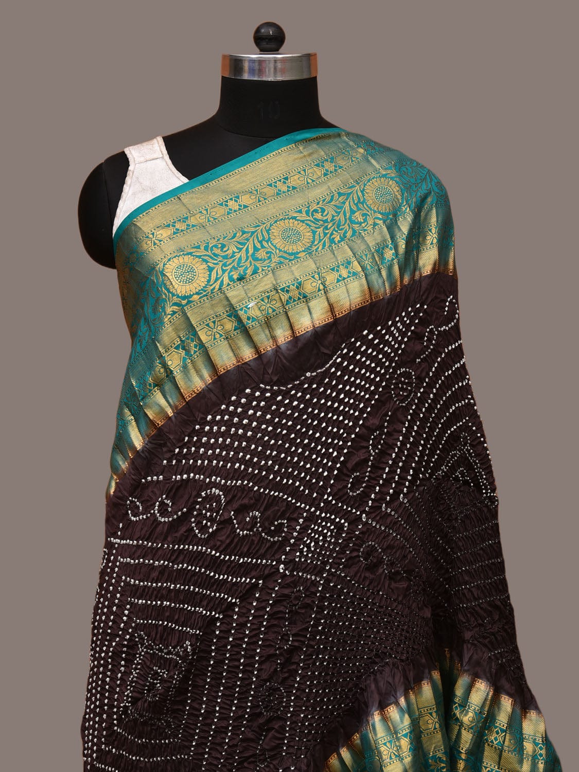 Black Bandhani Kanchipuram Silk Handloom Dupatta with Border Design - Global Threads - Distacart