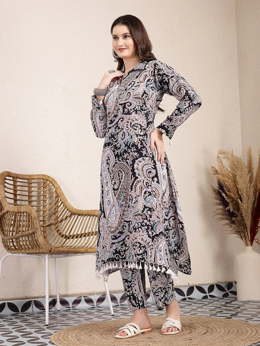 Yufta Black Boho Print Pure Cotton Co-Ord Set - Distacart