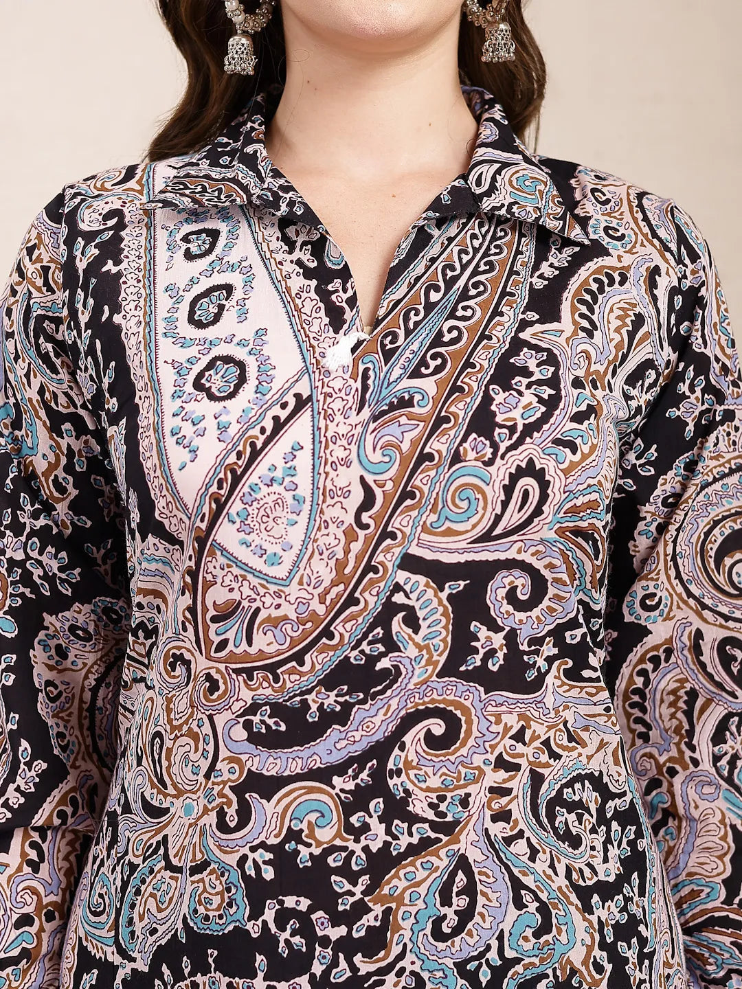 Yufta Black Boho Print Pure Cotton Co-Ord Set