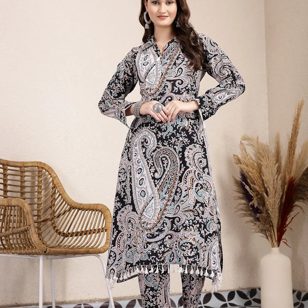 Yufta Black Boho Print Pure Cotton Co-Ord Set - Distacart