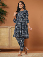 Thumbnail for Yufta Black Cotton Maternity Peplum Kurta Pants Set - Distacart