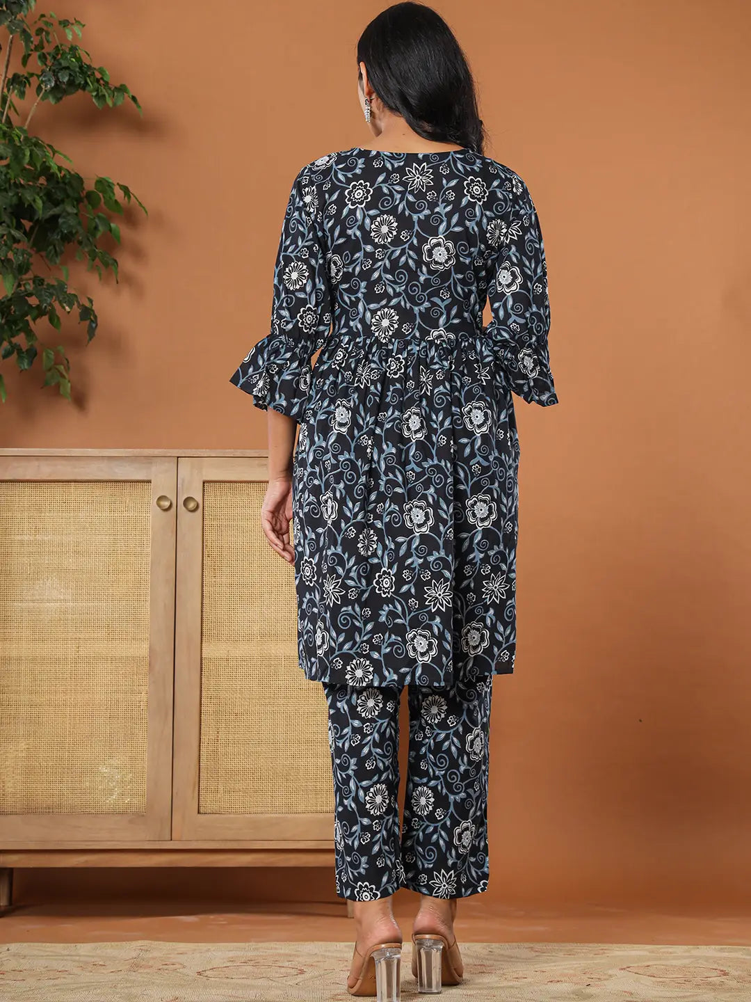 Yufta Black Cotton Maternity Peplum Kurta Pants Set - Distacart