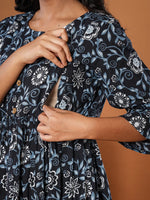 Thumbnail for Yufta Black Cotton Maternity Peplum Kurta Pants Set - Distacart