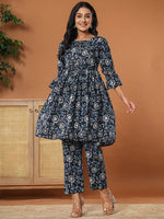 Thumbnail for Yufta Black Cotton Maternity Peplum Kurta Pants Set - Distacart