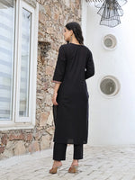 Thumbnail for Yufta Black Cotton Sequins Work Straight Kurta Set