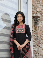 Thumbnail for Yufta Black Cotton Sequins Work Straight Kurta Set
