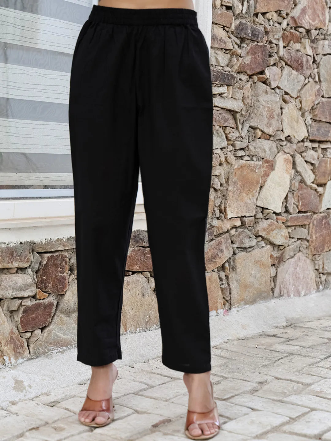 Yufta Black Cotton Sequins Work Straight Kurta Set