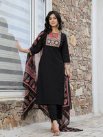 Thumbnail for Yufta Black Cotton Sequins Work Straight Kurta Set