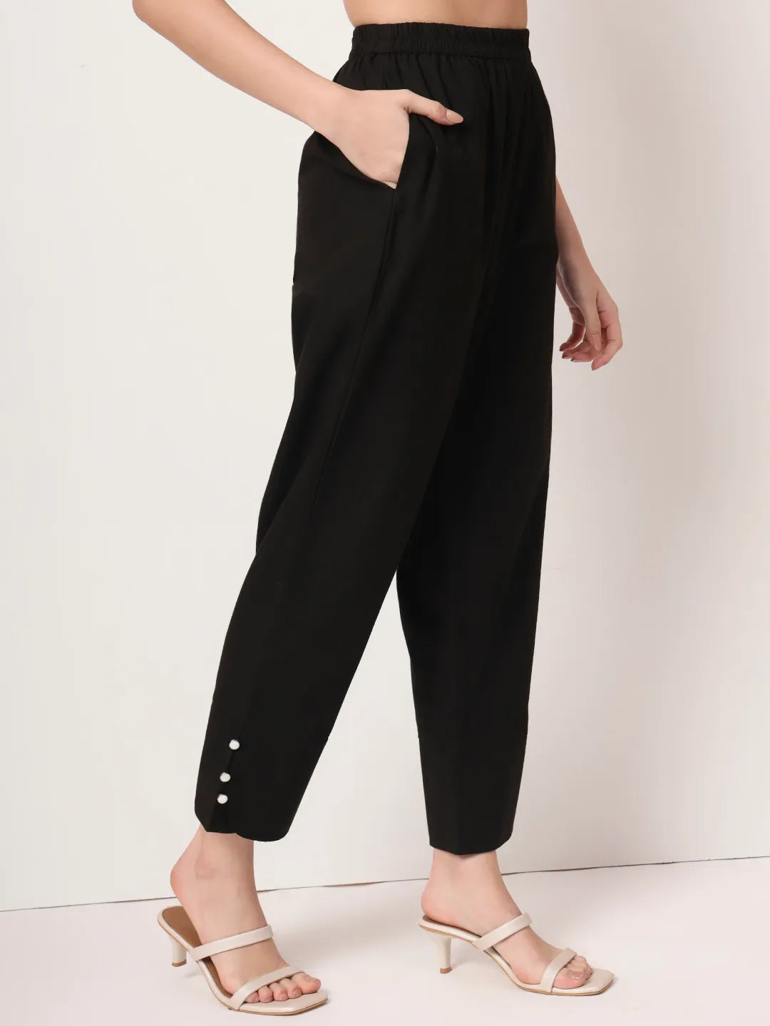 Yufta Black Cotton Straight Kurta Set