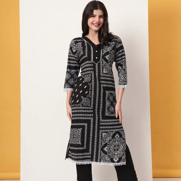Yufta Black Cotton Straight Kurta Set - Distacart