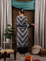 Thumbnail for Yufta Black Hand Embroidery Silk Straight Kurta And Trouser With Dupatta Set