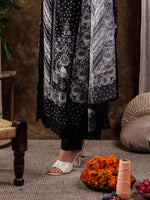 Thumbnail for Yufta Black Hand Embroidery Silk Straight Kurta And Trouser With Dupatta Set